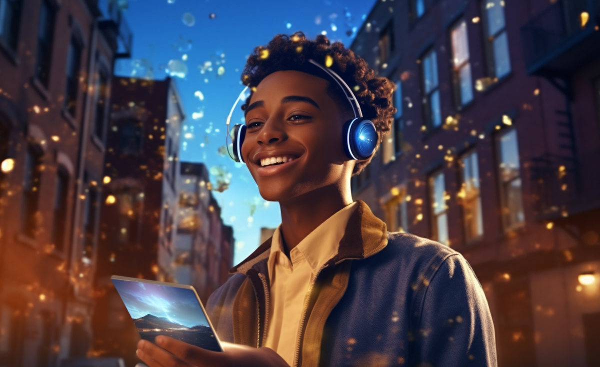 Recruiting Kampagne Social Media - Junge mit Handy in der Hand und Headset auf den Ohren