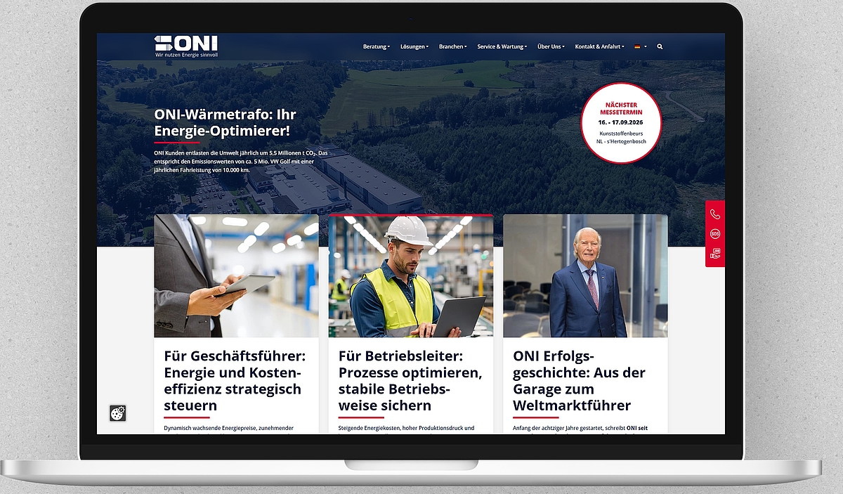 ONI-Wärmetrafo Website Mockup